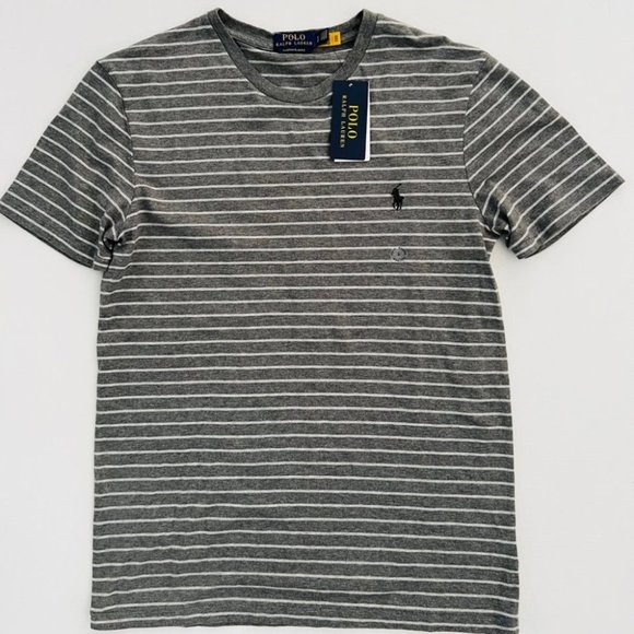 Ralph Lauren POLO RALPH LAUREN CUSTOM SLIM FIT short sleeve striped T-shirt men's size L cotton blue type Vintage Second Hand
